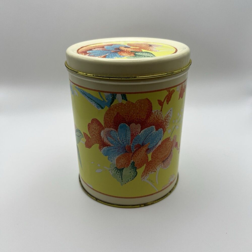 Vintage Jean Nate Dusting Powder Tin Floral Yellow Canister Charles Of The Ritz